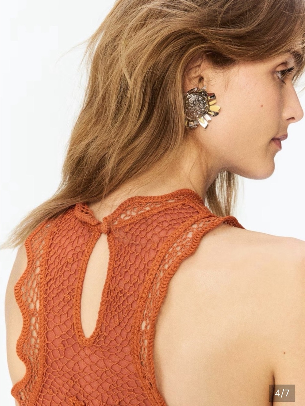 H&M STUDIO RUFFLED CROCHET-LOOK DRESS Orange/Sunflowers - Picture 3 of 16